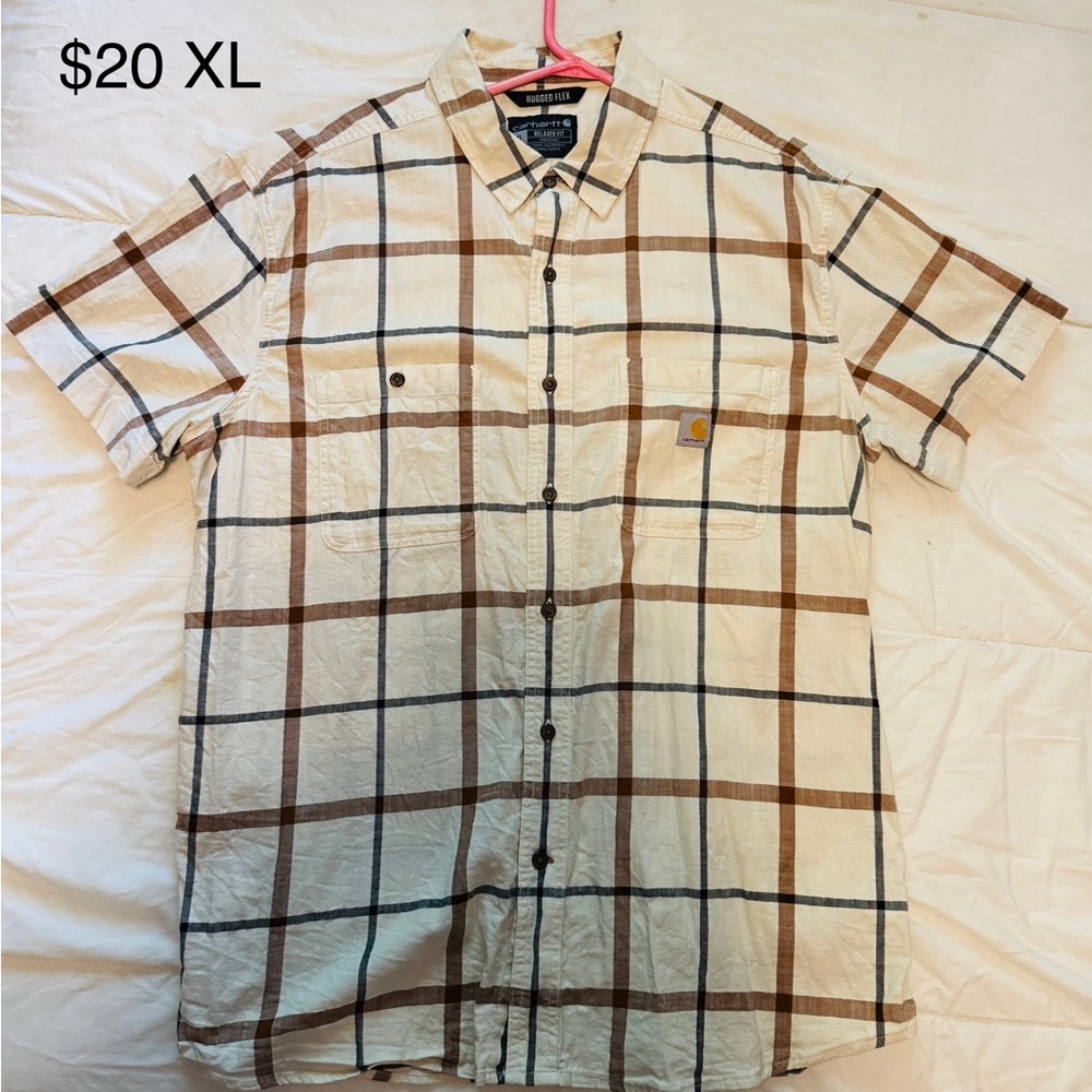 Carhartt Men's Casual Plaid Shirt - Brown and Cream